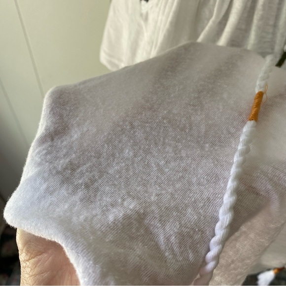 Free People Womens Market Embroidery Trim Tassel Tie V-Neck Tee White Size XS - Picture 9 of 14